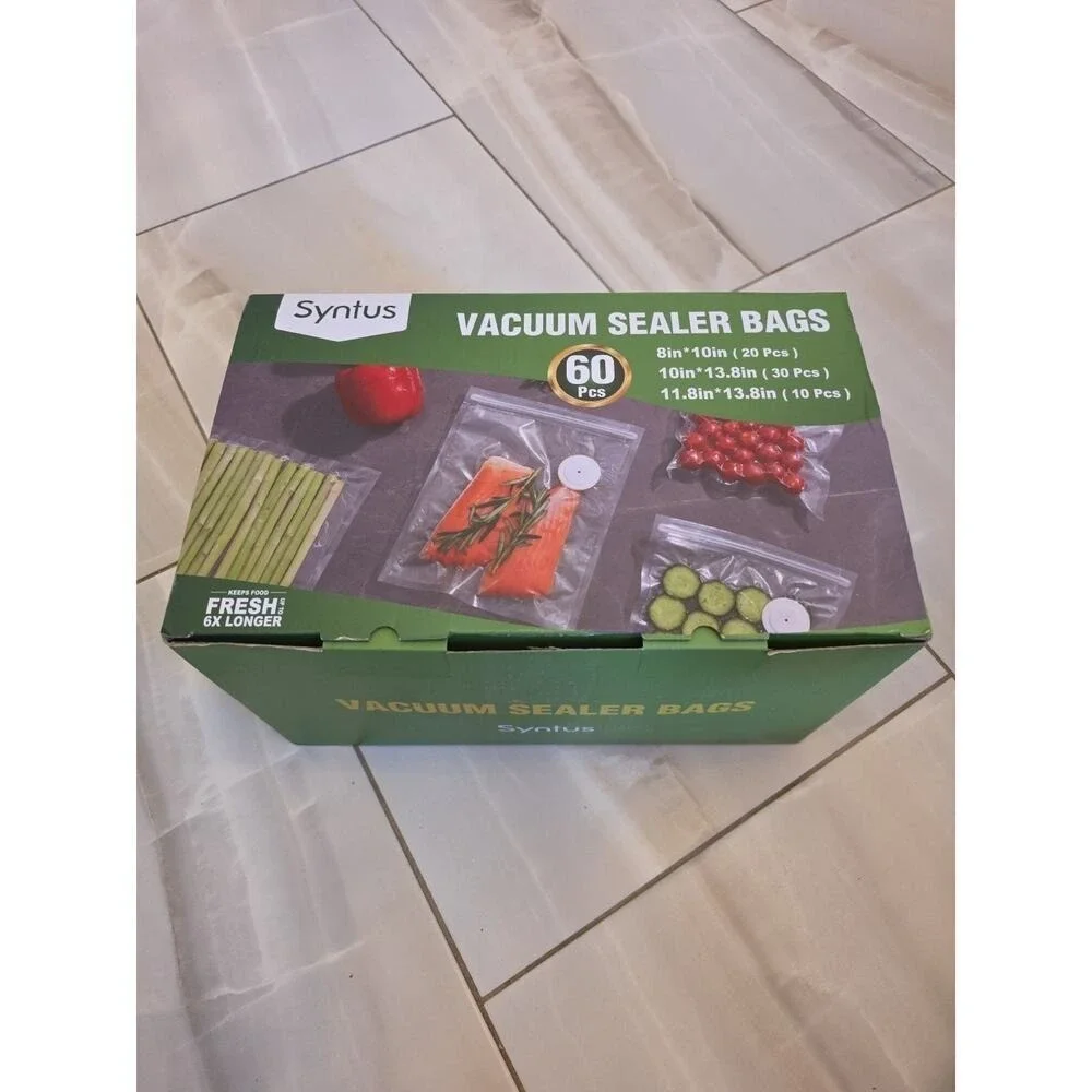Syntus Vacuum Sealer Bags for Food, 60 Count Quart‎ 8 x 10 10 x 13.8 11.8 x 14